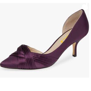 FSJ Purple Kitten Heels Pointed Toe Slip on Pumps D'Orsay Pleated Satin Shoes